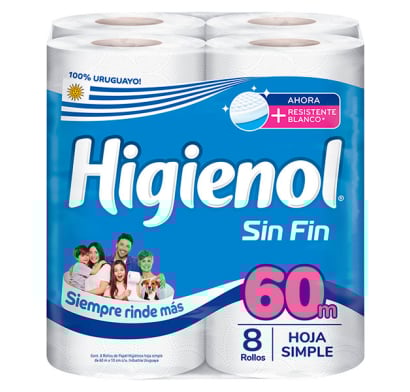Papel Higiénico Higienol Sin Fin 60 M 8 Rollos