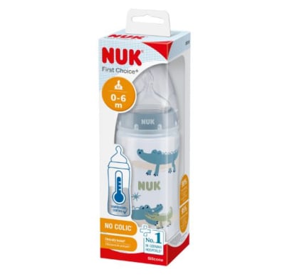 Mamadera Nuk First Choice Con Tetina Silicona Control Temperatura Azul 300 Ml