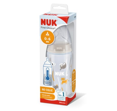 Mamadera Nuk First Choice Tetina De Silicona Con Control Temperatura Gris 300 Ml