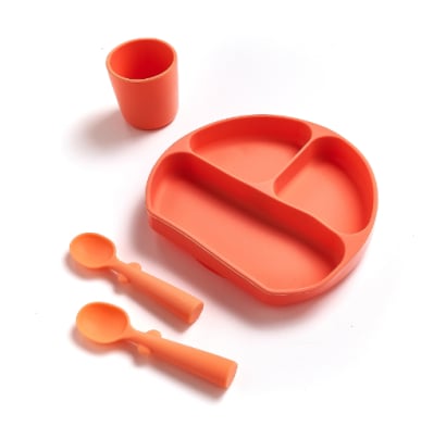 Set Rabbit De Silicona Plato, Vaso Y Cubiertos Colores Surtidos