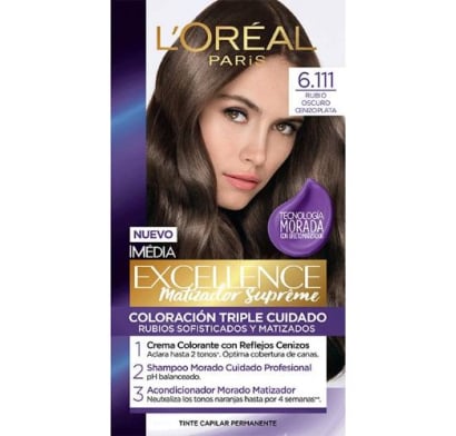 Tinta L'oréal Paris Excellence N°6.111 Rubio Oscuro Cenizo Plata
