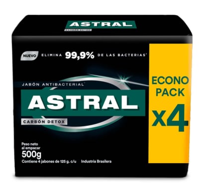 Jabón En Barra Astral Carbón Detox 125 G 4 Unidades
