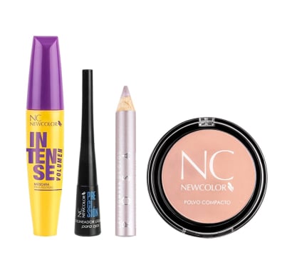 Combo New Color Polvo Compacto N°2 Classic, Delineador De Ojos Líquido, Máscara De Pestañas Intense Volumen y Sombra De Ojos Rosa