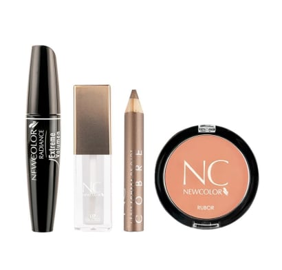 Combo New Color Rubor Compacto N°2 Medium Matte, Máscara De Pestañas Radiance Extrem Volume, Sombra De Ojos Cobre y Labial Gloss N°15 Transparente