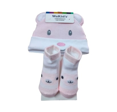 Set Gorrito Y Medias Akas De Algodón Rosado