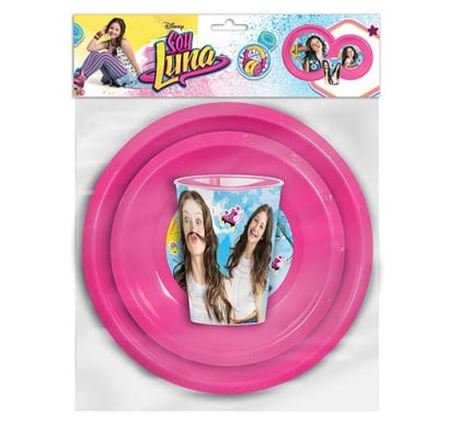 Set 3 Piezas Plástico Plato Bowl Y Vaso Soy Luna 260 Ml