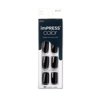 Uñas Postizas Impress All Black 30 Unidades