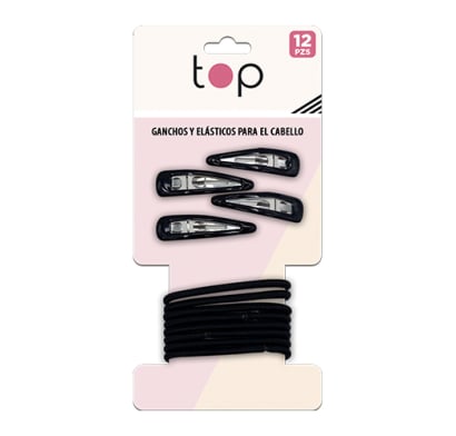 Set De Gomitas Y Broches Para El Pelo Top Negro 12 Unidades