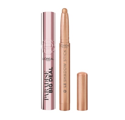 Combo L'oréal Máscara De Pestañas Big Deal Brown y Sombra De Ojos Paradise Le Shadow Stick Twinkly Rose