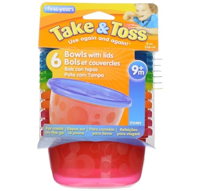 Set De Bowls Con Tapa The First Years 6 Piezas Take & Toss 236 Ml