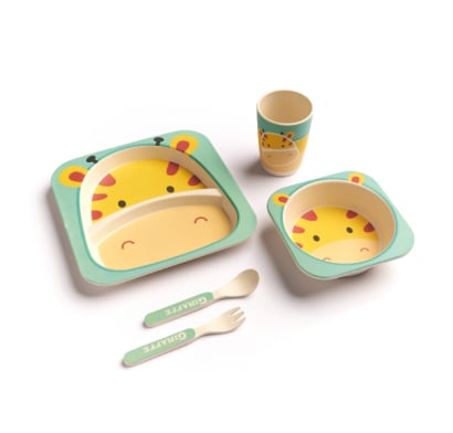 Set Rabitt De Plato Vaso Y Cubiertos Para Bebes De Bambu