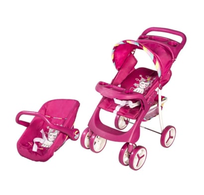 Coche De Muñeca Bebesit 2 Piezas Unicornio Rosa