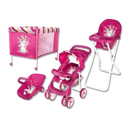 Coche De Muñeca Bebesit Set 4 Piezas Rosa