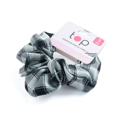 Gomita Scrunchie Para El Pelo Top Cuadros Blanco Y Negro 1 Unidad