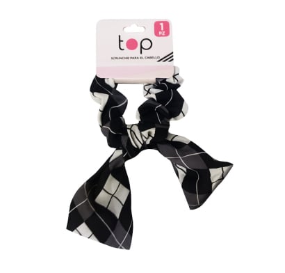 Gomita Scrunchie para el Pelo Top Negra Rombos 1 Unidad