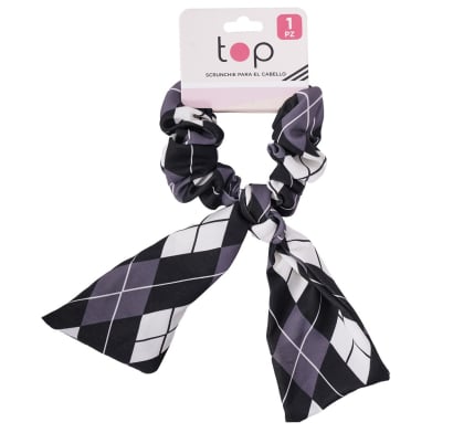 Gomita Scrunchie para el Pelo Top Negra Rombos 1 Unidad