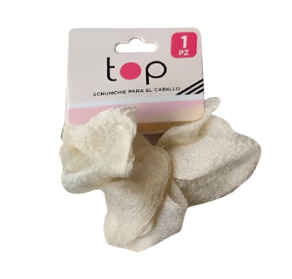 Gomita Scrunchie para el Pelo Top Beige con Tul 1 Unidad