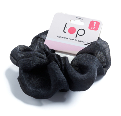 Gomita Scrunchie Para El Pelo Top Negra Con Tul 1 Unidad