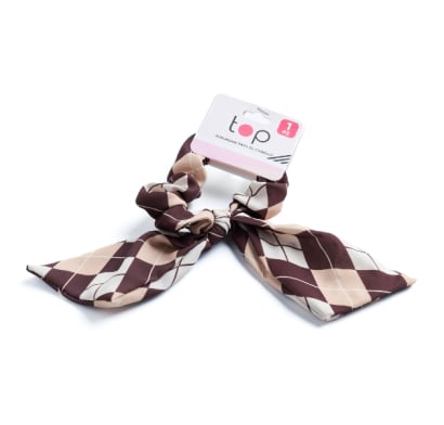 Gomita Scrunchie Para El Pelo Top Marrón Rombos 1 Unidad