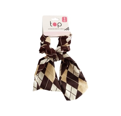 Gomita Scrunchie para el Pelo Top Marrón Rombos 1 Unidad