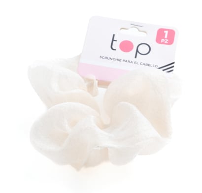 Gomita Scrunchie Para El Pelo Top Beige Con Tul 1 Unidad