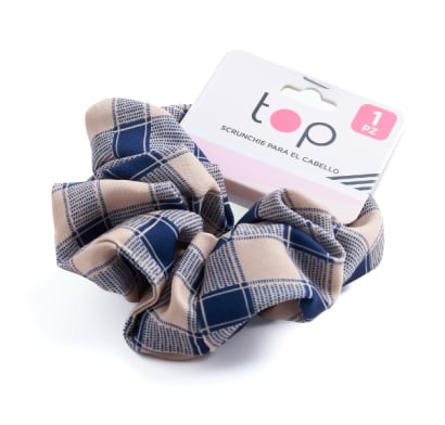 Gomita Scrunchie Para El Pelo Top Beige Y Azul 1 Unidad