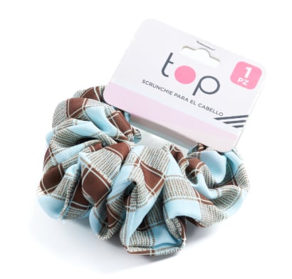 Gomita Scrunchie Para El Pelo Top Celeste Y Marrón 1 Unidad