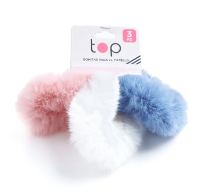 Gomitas Para El Pelo Top Rosa, Blanco Y Celeste 3 Unidades