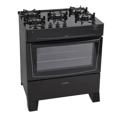 Cocina James Con Mesada De Vidrio 5 Hornallas C 695 V Negra 