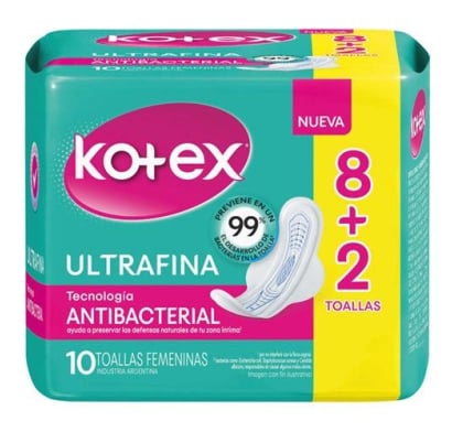 Toallitas Femeninas Kotex Ultrafina Antibacterial con Alas