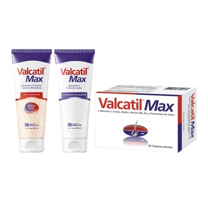 Combo Valcatil Max Shampoo, Acondicionador y Suplemento Dietario