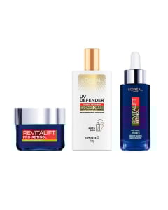 Pack L'oreal Revitalift Retinol Crema De Día 50 Ml + Sérum 30 Ml + Protector Solar Uv Defender 40 G