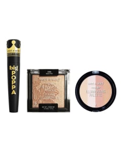 Combo Wet And Wild Iluminador N°320, Iluminador Mega Glow N°335a Bloom Time y Máscara De Pestañas Big Poppa Black