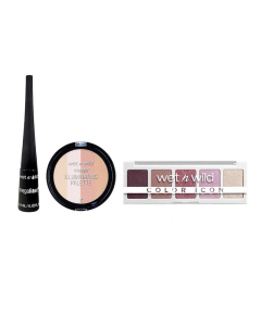 Combo Wet And Wild Sombra De Ojos Color Icon Forget Me Not, Delineador De Ojos Líquido Mega Linerblack e Iluminador N°320
