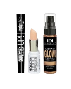 Combo Idi Corrector N°1 Ivory, Iluminador Glow N°02 y  Máscara De Pestaña Sculping Up N°1 Black