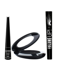 Combo Idi Sombra Hd Professional N°02 Black Mate, Delineador De Ojos Líquido N°1 Hiper Precis y Máscara De Pestañas Volumen Up N°1 Black