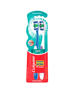 Cepillo De Dientes Colgate 360° Medio 2 Unidades