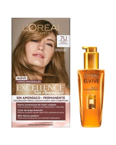 Combo L'oréal Paris Tinta Excellence Sin Amoníaco N°7u Rubio Universal y Tratamiento Elvive óleo Extraordinario 100 Ml