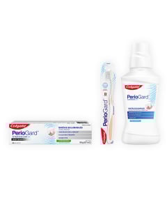 Combo Colgate PerioGard Enjuague bucal 250 ml, Pasta de dientes 90 g y Cepillo de Dientes 1 Unidad