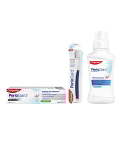 Combo Colgate PerioGard Enjuague bucal 250 ml, Pasta de dientes 90 g y Cepillo de Dientes 1 Unidad