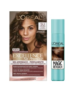 Combo L'oréal Paris Tinta Excellence Sin Amoníaco N°5u Castaño Claro Universal y Spray Magic Retouch Castaño Claro 75 Ml