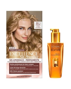 Combo L'oréal Paris Tinta Excellence Sin Amoníaco N°8u Rubio Claro y Tratamiento Elvive óleo Extraordinario 100 Ml