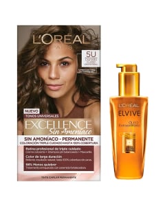 Combo L'oréal Paris Tinta Excellence Sin Amoníaco N°5u Castaño Claro Universal y Tratamiento Elvive óleo Extraordinario 100 Ml