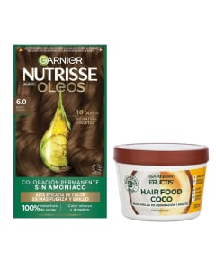 Combo Garnier Tinta Nutrisse óleos N°6.0 Rubio Oscuro y Mascarilla Capilar Fructis Hair Food Coco 350 Ml