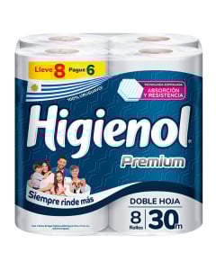 Papel Higiénico Higienol Premium Doble Hoja 30 M 8 Rollos