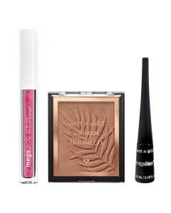 Combo Wet And Wild Polvo Compacto Color Icon Bronzer Cobre, Delineador De Ojos Líquido Mega Linerblack y Labial Gloss Crushed Grapes