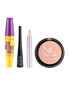 Combo New Color Polvo Compacto N°2 Classic, Delineador De Ojos Líquido, Máscara De Pestañas Intense Volumen y Sombra De Ojos Rosa