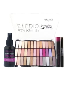 Combo Baolishi Fijador De Maquillaje, Delineador De Ojos Doble, Máscara De Pestañas Cool Black y Petaca De Sombras N°2
