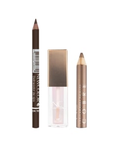 Combo New Color Delineador De Ojos Marrón Classic, Labial Gloss Traslucido N°1 Rosa y Sombra De Ojos Cobre