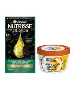 Combo Garnier Mascarilla Capilar Fructis Hair Food Coco 350 ml y Tinta Nutrisse Óleos N°1.0 Negro